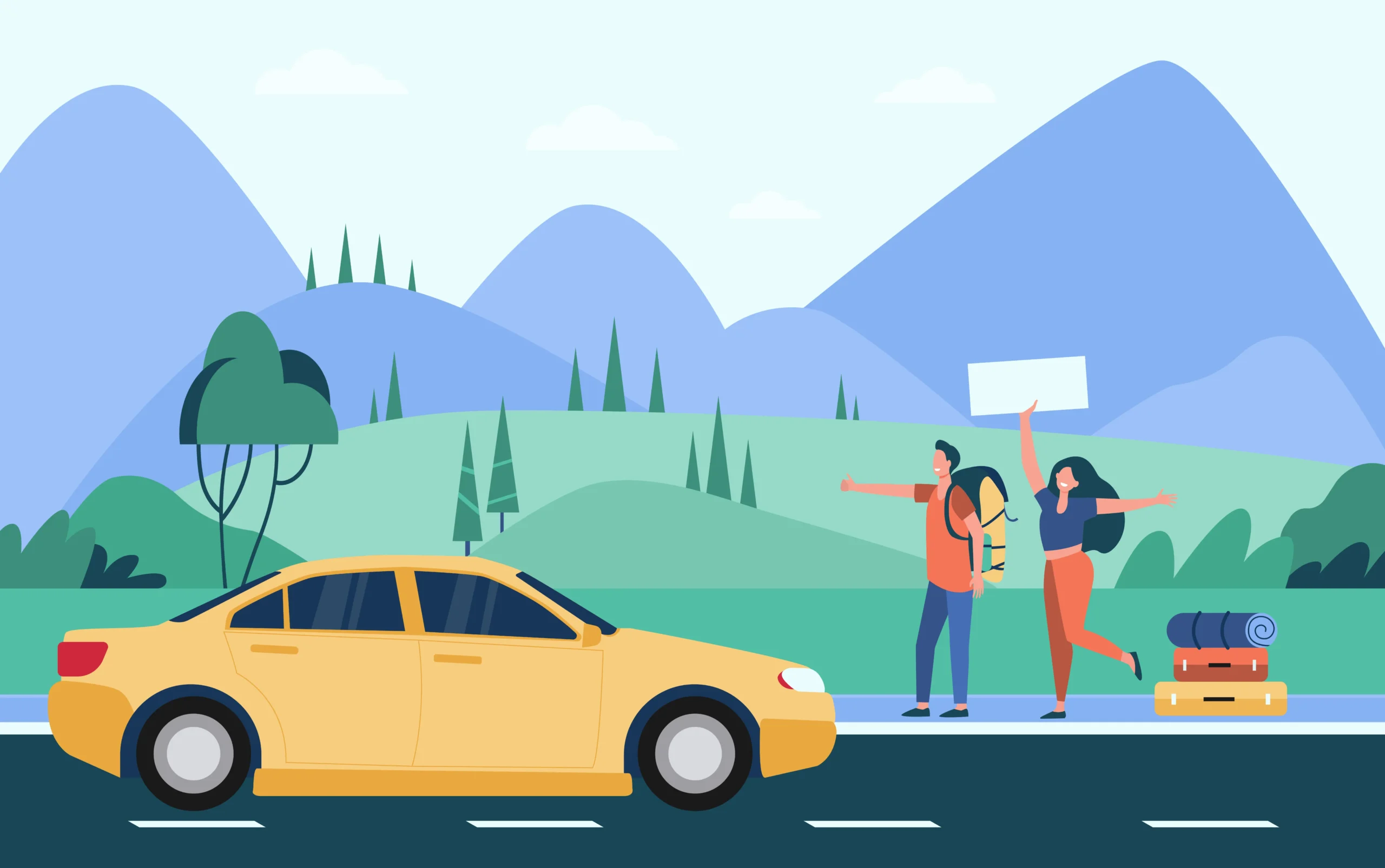 rent a car road trip couple